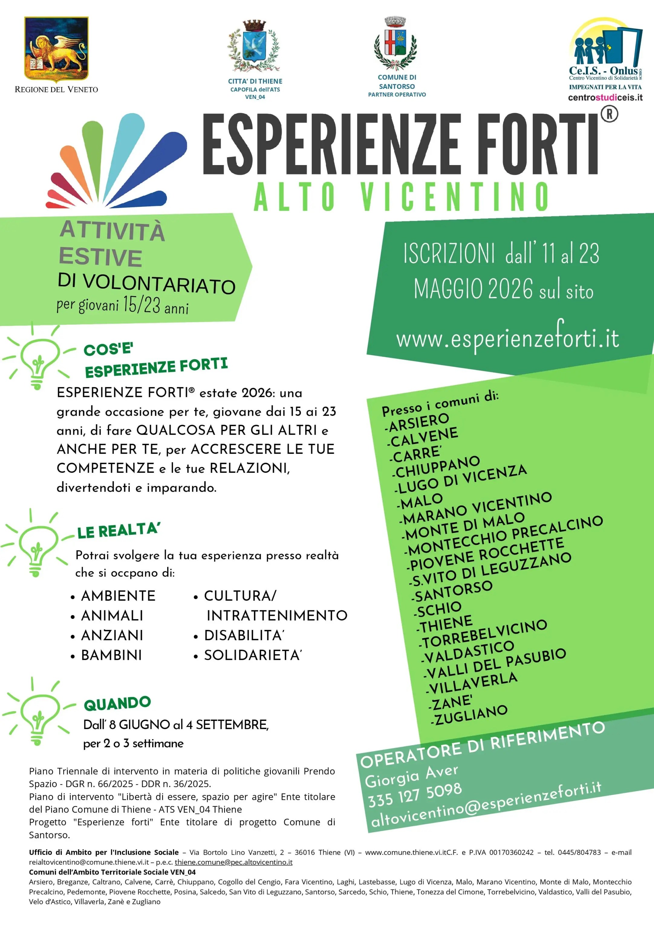 chiamata volontarie Esperienze Forti AltoVicentino